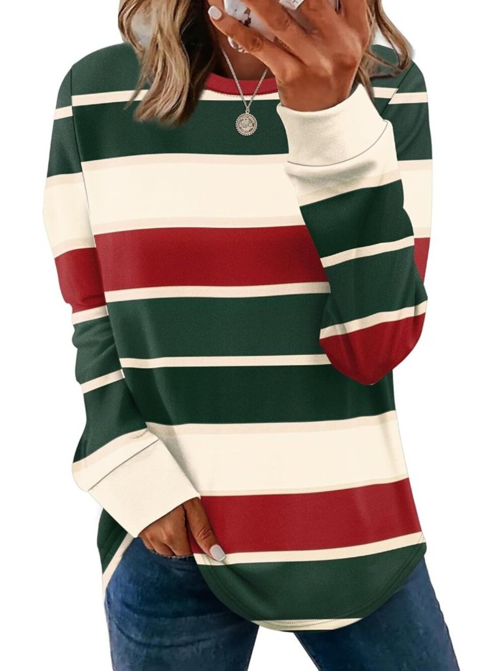 Cozy Crewneck Sweatshirt for Women | Long Sleeve Curved Hem Lightweight Fall